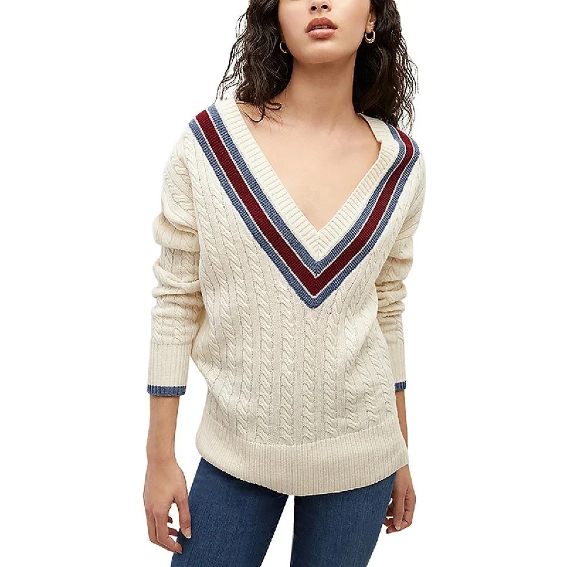 Womens Cable-Knit Ribbed Trim V-Neck Sweater Turtleneck sweaters