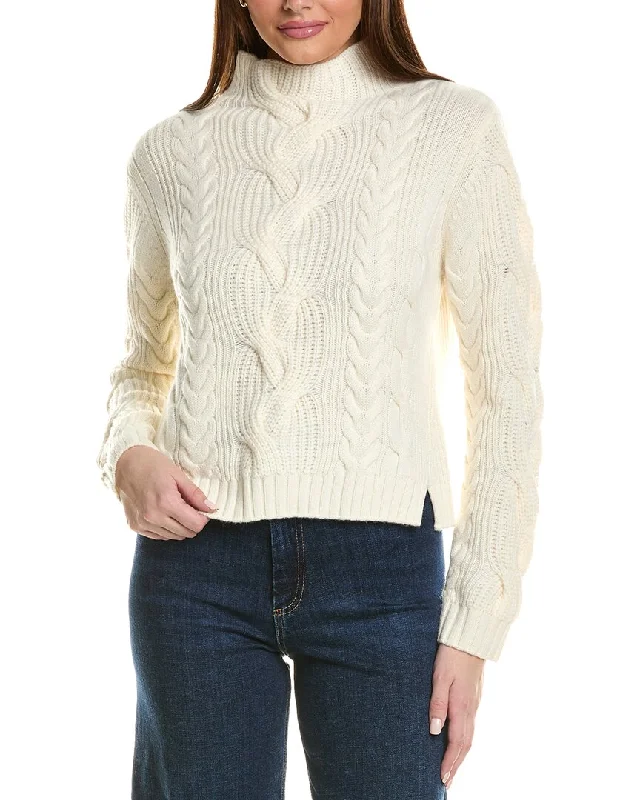 Hannah Rose Chunky Cable Funnel Neck Wool & Cashmere-Blend Sweater Silk-blend sweaters