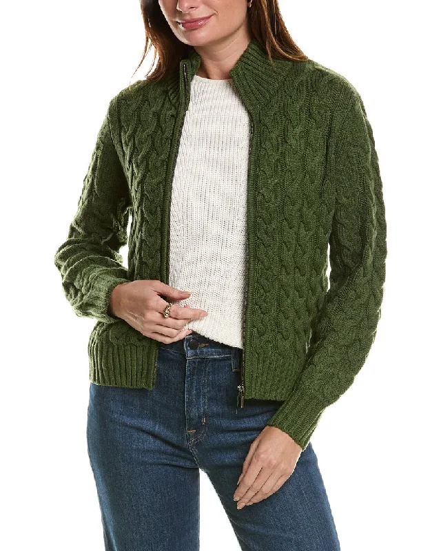 Forte Cashmere Cable Zip Mock Wool & Cashmere-Blend Cardigan Discounted sweaters