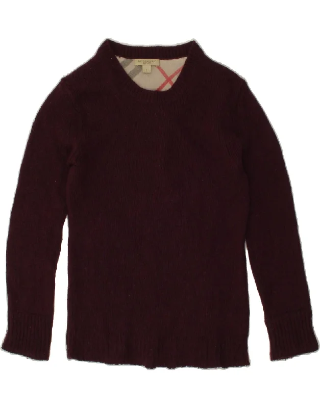 BURBERRY Womens Boat Neck Jumper Sweater UK 8 Small Burgundy Wool Lightweight sweaters for spring