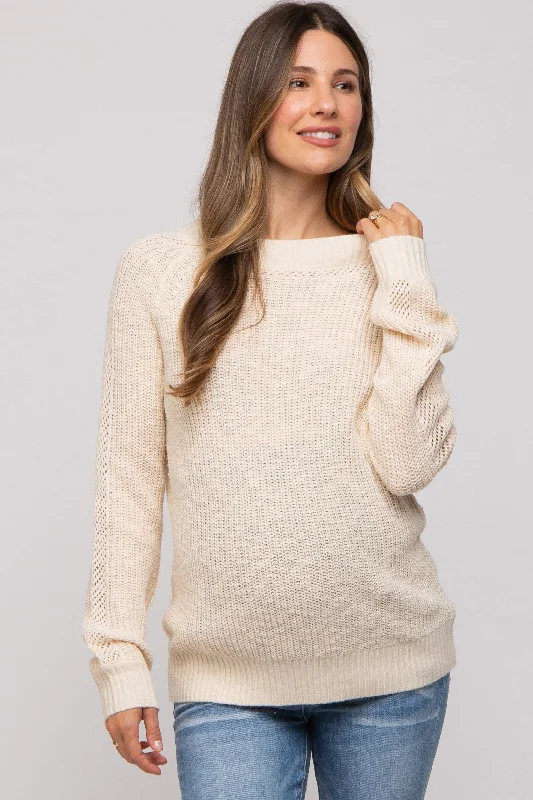 Cream Open Knit Maternity Sweater Thermal sweaters