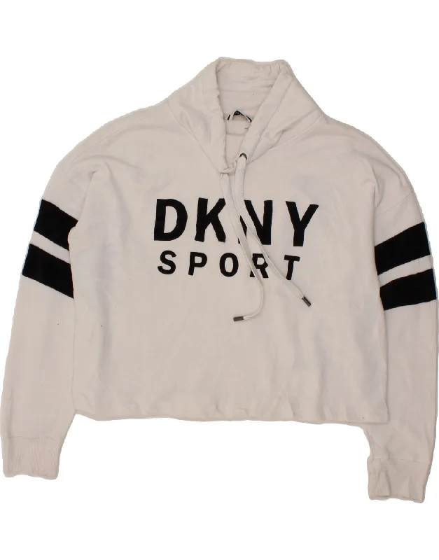 DKNY Womens Crop Graphic Sweatshirt Jumper UK 16 Large White Colourblock Canada Goose sweaters