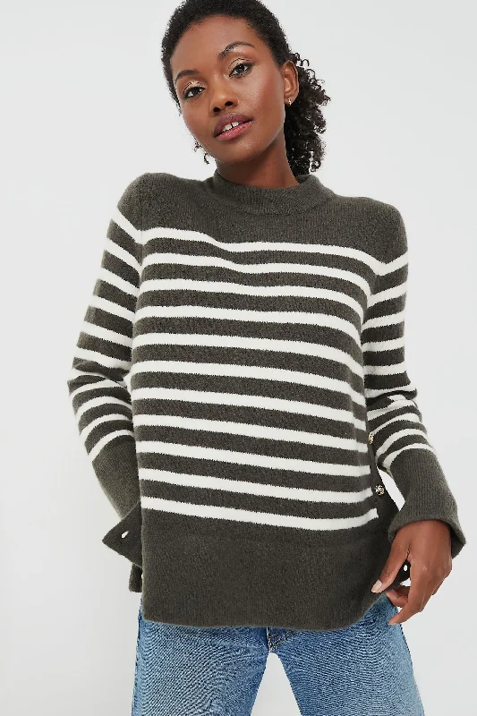 Evergreen and Ivory Stripe Bonnie Sweater Best sweaters for formal occasions