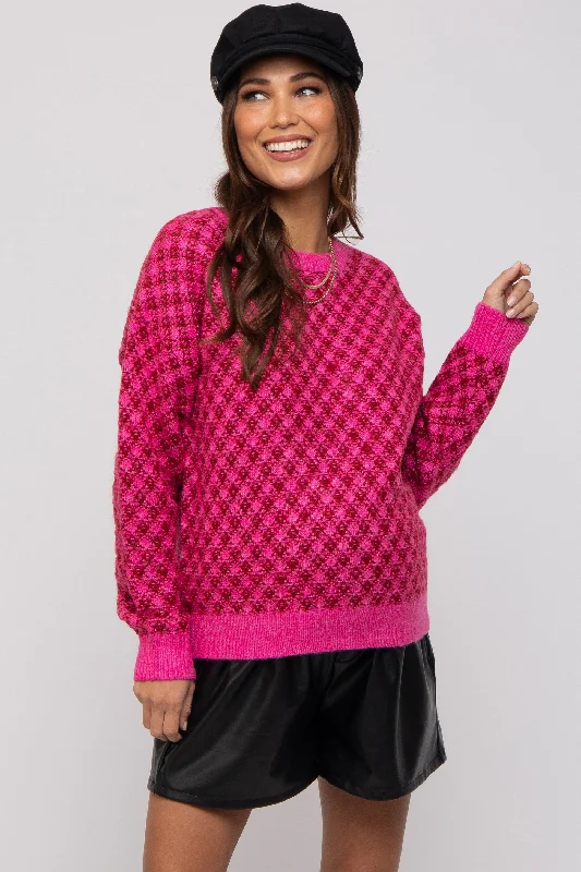 Fuchsia Diagonal Houndstooth Maternity Sweater Women's fashion sweaters sale