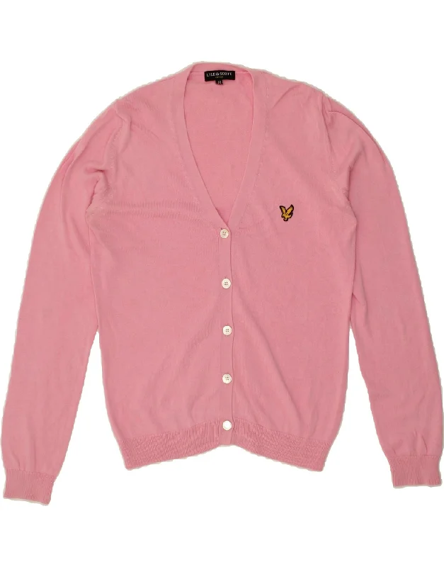 LYLE & SCOTT Womens Cardigan Sweater UK 14 Medium Pink Cotton Office sweaters