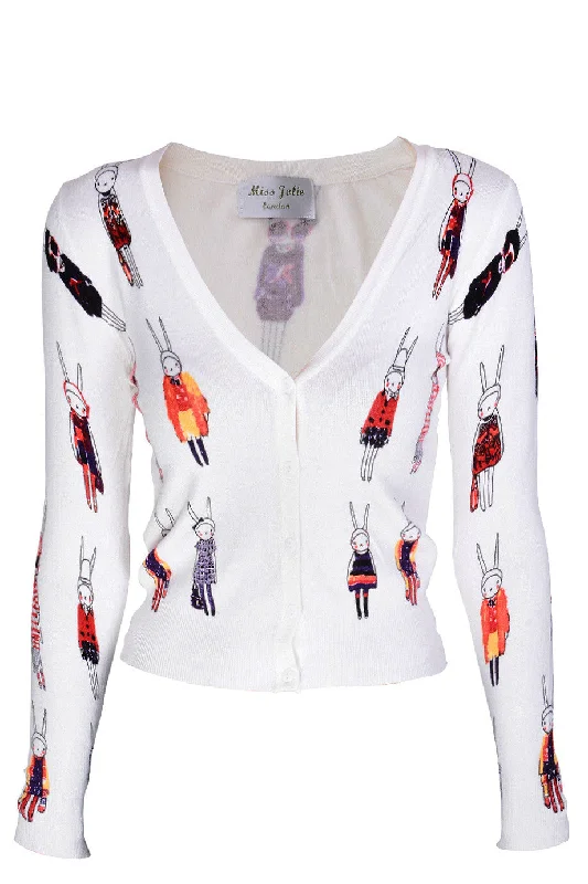 LONDON MISS RABBIT White Printed Cardigan Eco-friendly sweaters