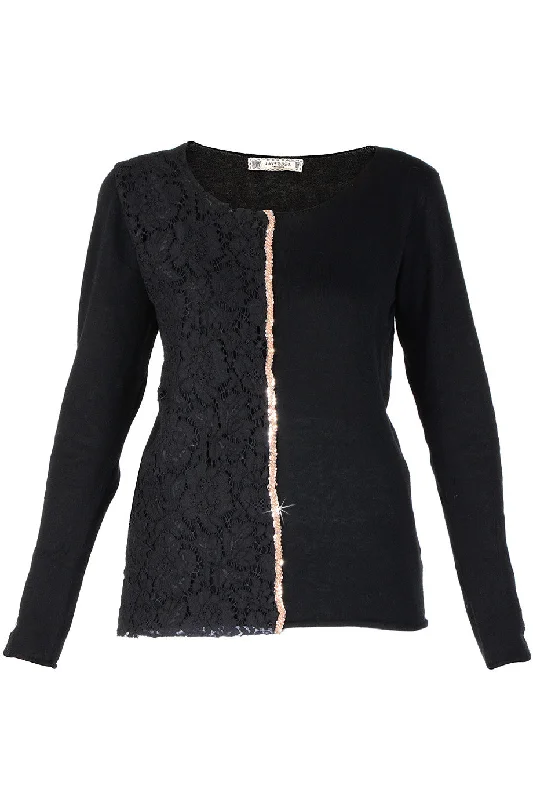 LUNA Black Lace Sequin Blouse Oversized sweaters