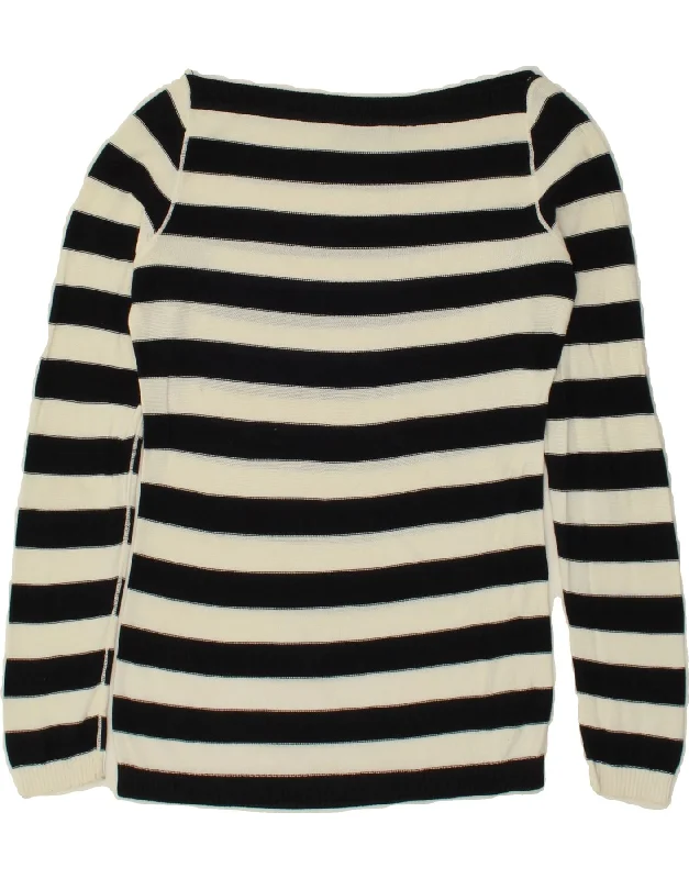 MOSCHINO Womens Boat Neck Jumper Sweater UK 10 Small Black Striped Date night sweaters