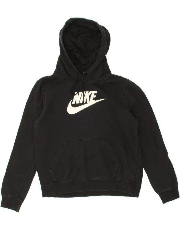 NIKE Womens Graphic Hoodie Jumper UK 10 Small Black Cotton Premium sweaters