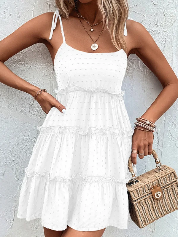 Frill Spaghetti Strap Tiered Dress Hot new arrivals in mini dresses