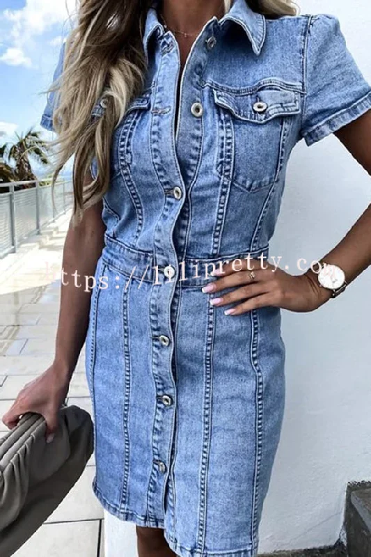 Lilipretty High Waist Single Breasted Denim Mini Dress Satin mini dresses