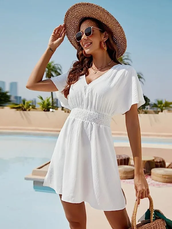 Smocked V-Neck Short Sleeve Dress Formal mini dresses