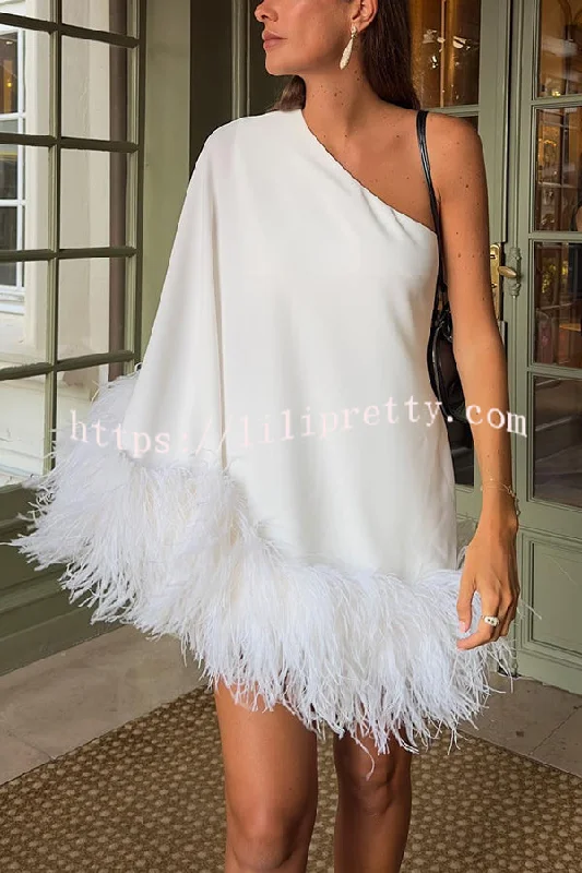 Lilipretty Vegas Living One Shoulder Feather Hem Party Mini Dress Fall mini dresses