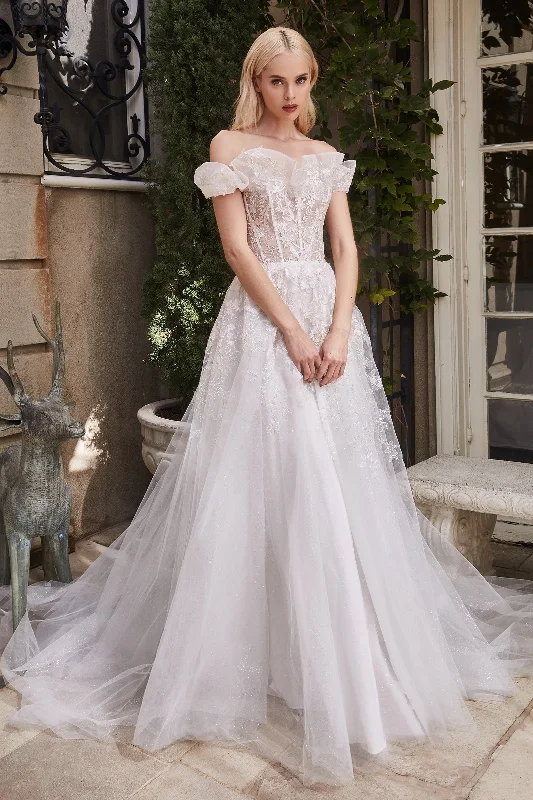 Cinderella Divine A1090: Enchanting Off-the-Shoulder Wedding Gown Illusion Lace Gown