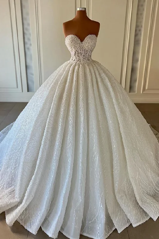 Gorgeous Long Ball Gowns Sweetheart Sleeveless Sequined Wedding Dresses Off-shoulder Wedding Gown