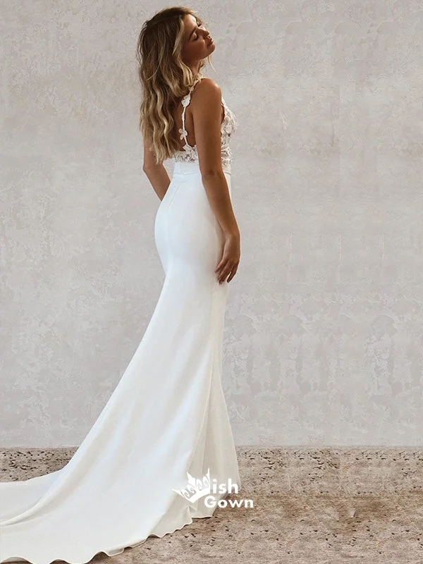 Sexy Lace Spaghetti Straps Mermaid Long Wedding Dress, WDH074 Romantic Wedding Dress