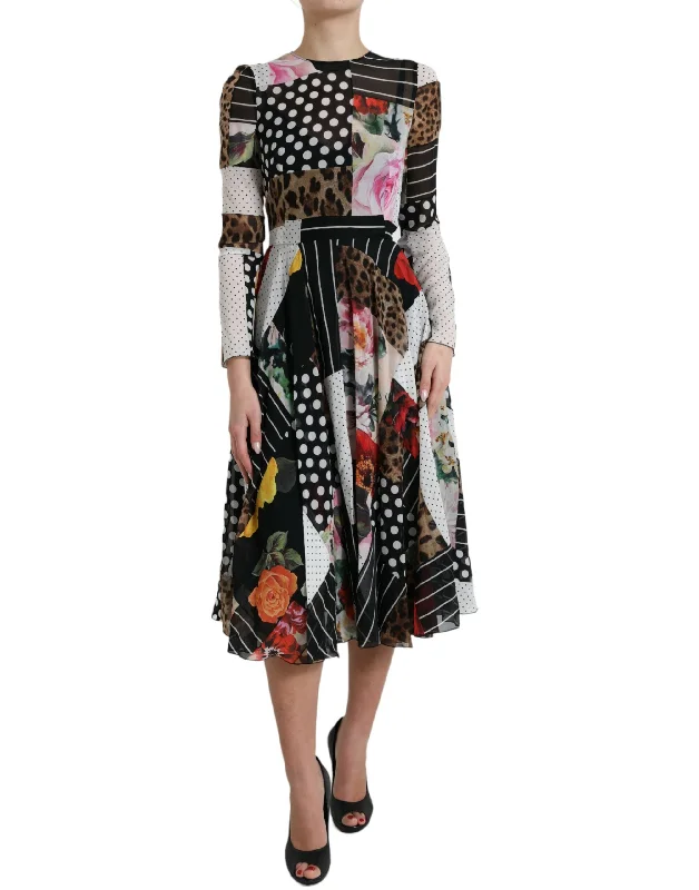 Dolce & Gabbana Elegant Patchwork Silk Midi A-Line Women's Dress A-line midi dresses