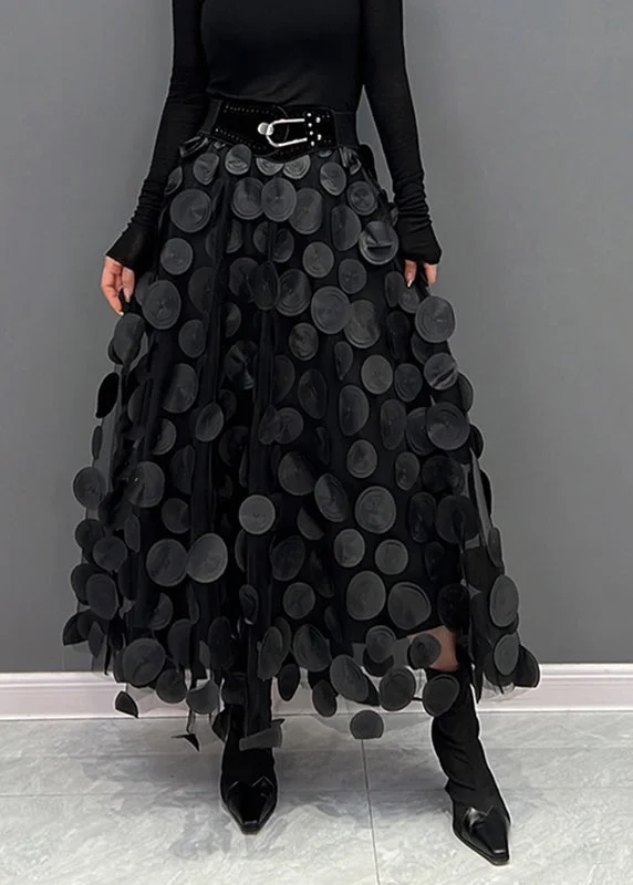 Elegant Black Dot Patchwork Tulle Skirt Fall Floral unclassified skirts