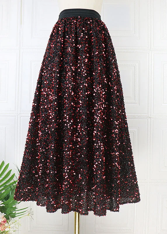 Vintage Mulberry Elastic Waist Sequins Tulle A Line Skirt Spring Comfortable unclassified skirts