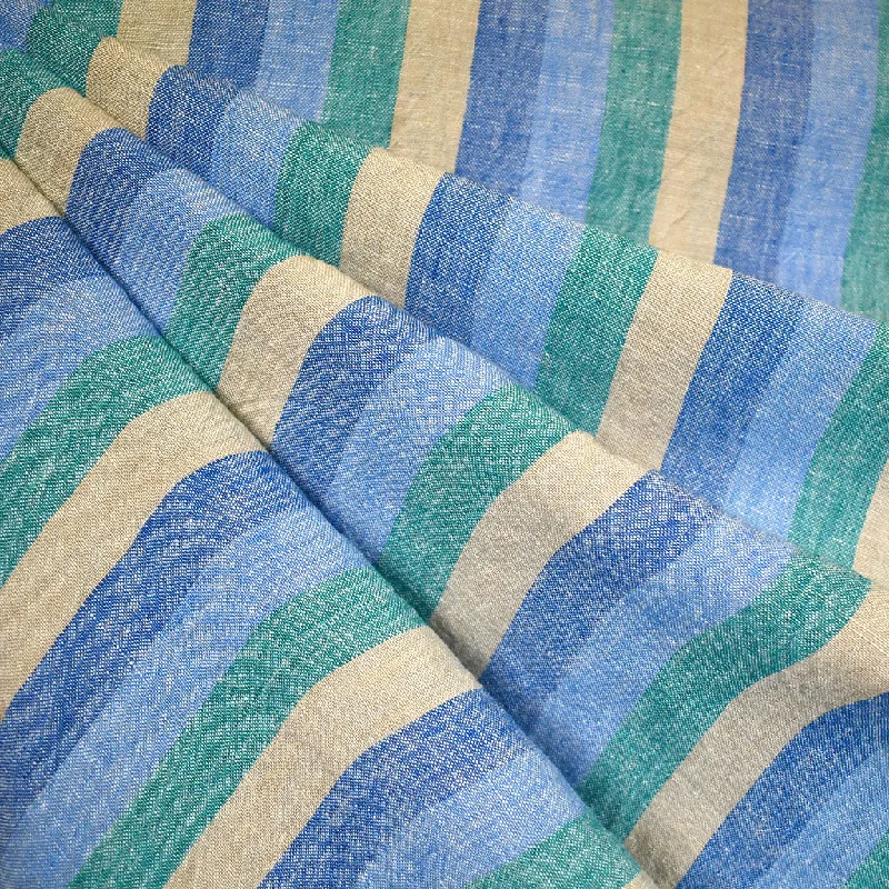 Yarn Dyed Wide Stripe Washed Linen Aqua/Blue Floral unclassified skirts