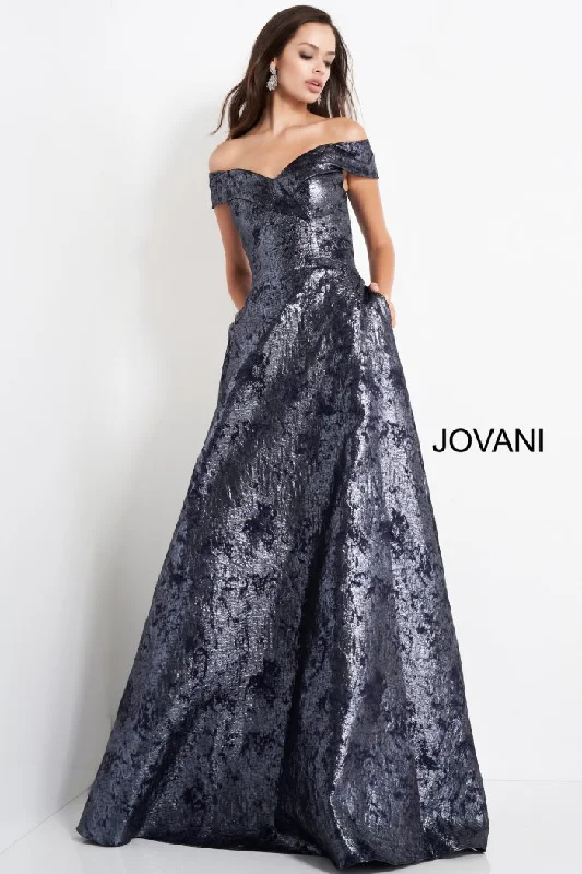 Jovani 03674 Long A Line Metallic Formal Prom Dress Best maxi dresses for hourglass body shape