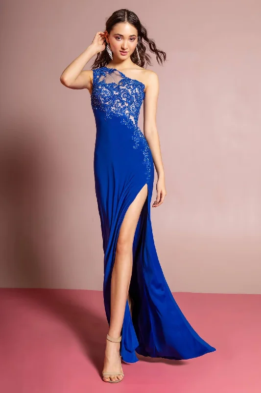 Long Formal One Shoulder Prom Dress with Side Slit Women's trendy maxi dresses sale