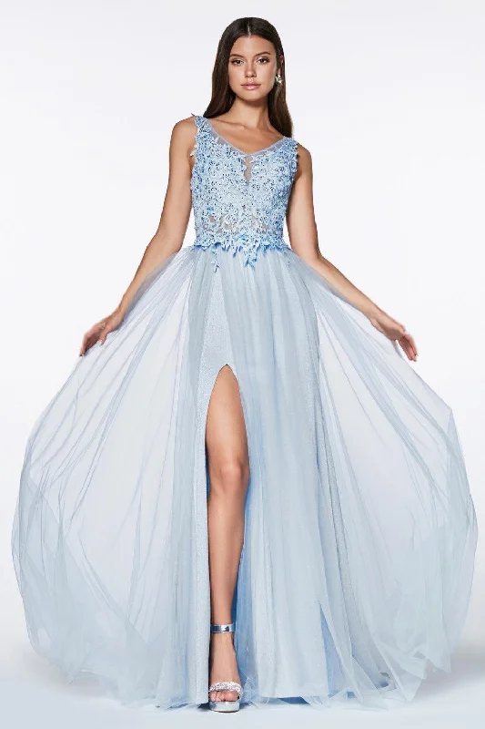 Cinderella Divine KV1040 Sleeveless Long Formal Dress Prom with High Slit Lightweight maxi dresses for hot weather