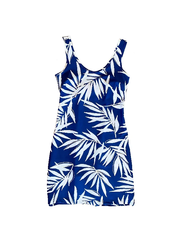 Bali Tank Dress Navy Palm Leaf A-line Sleeveless Dress