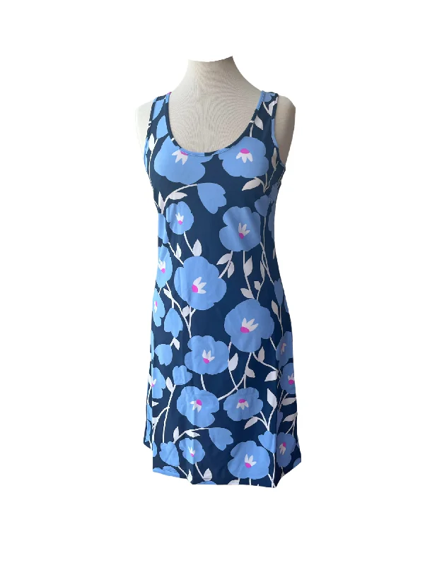 Long Bali Tank Dress Pop Art Flower Navy Tank Dress for Women