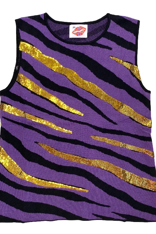 Purple and Gold Striped Sweater Tank Casual Chic Tank Dress