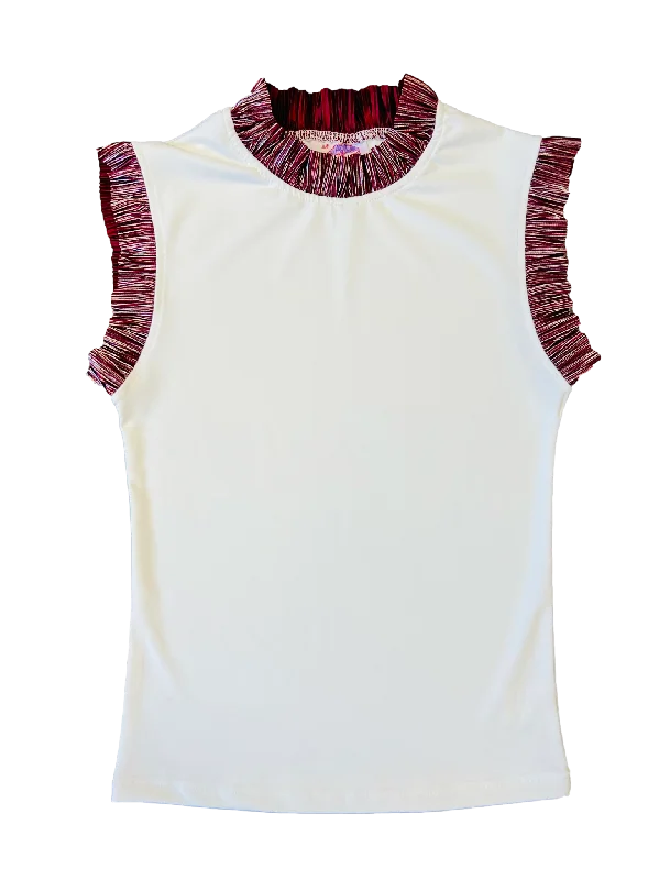 Ready to Ruffle Tank - Cream and Maroon Sexy Sleeveless Tank