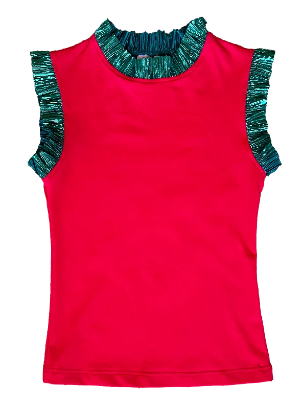 Ready to Ruffle Tank - Red w/ Green Sleeveless Tank Dress