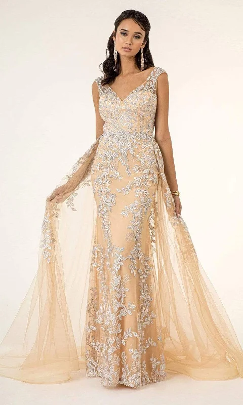 GLS by Gloria - GL1920 Beaded Simple Prom Gown with Sheer Overskirt Edgy party dresses