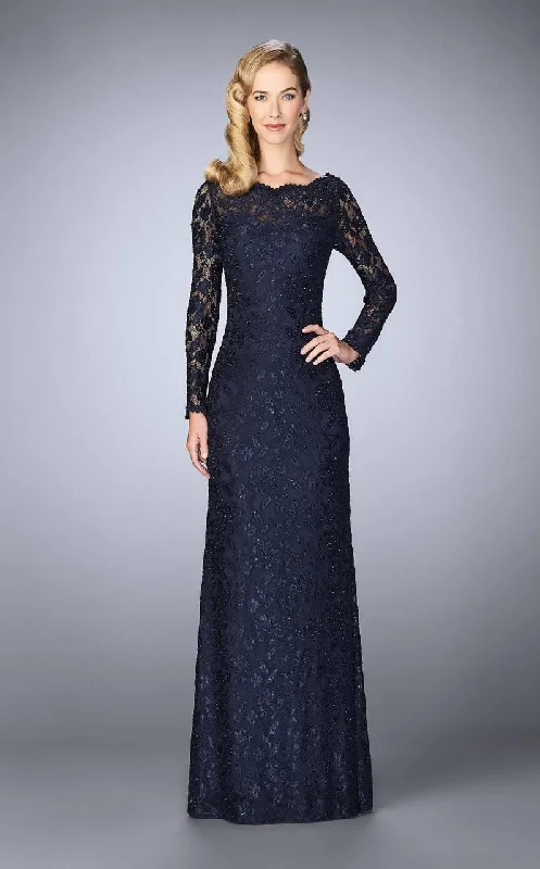 La Femme - Long-Sleeved Scalloped Lace Evening Gown 24869 Preppy party dresses