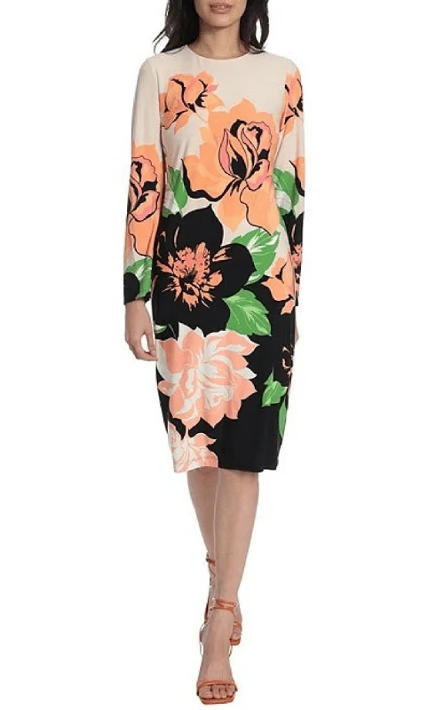 Maggy London G5142M - Floral Long Sleeve Cocktail Dress Halter party dresses