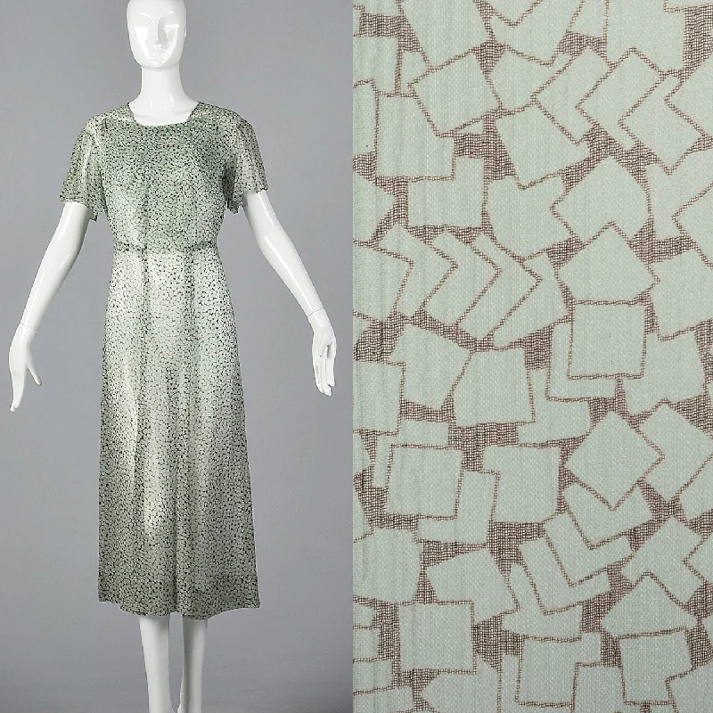 1930s Sheer Blue Silk Dress with Geometric Print Knitted floral dresses