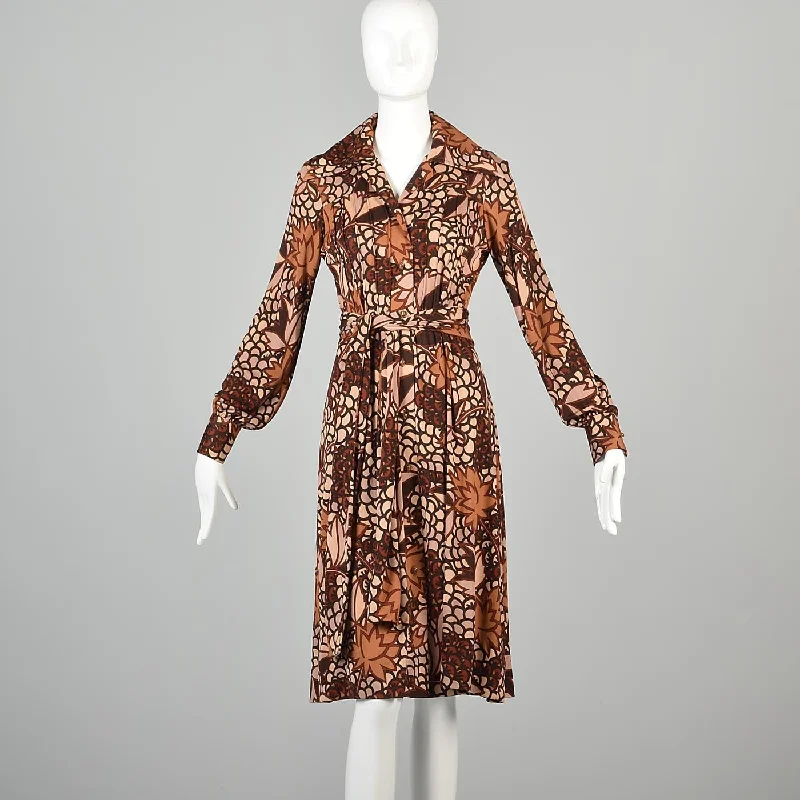 1970s La Mendola Bohemian Silk Jersey Dress in an Autumn Leaf Print Sexy floral print dresses