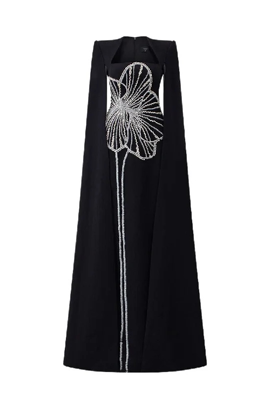 CRYSTAL FLORAL PATTERNED BLACK GOWN Halter floral dresses