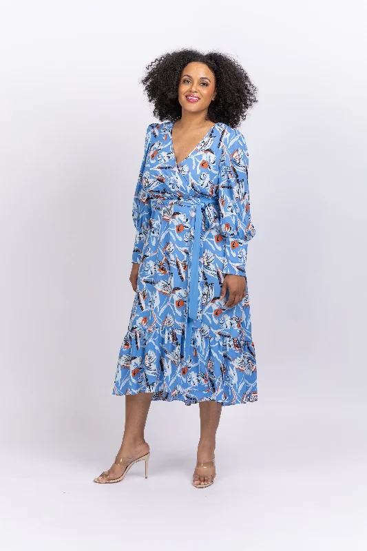 Diane Von Furstenberg Blade Dress in Butterfly Floral Pure Blue Best floral dresses for hourglass body shape