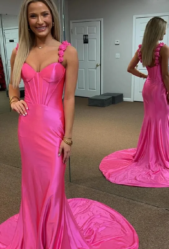 Floral Straps Mermaid Satin Long Prom Dress PC1214 Petite floral dresses