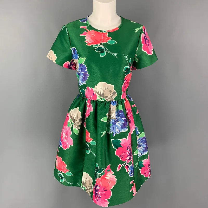 KATE SPADE Size 6 Green Pink Polyester Floral A-Line Dress Mini floral dresses