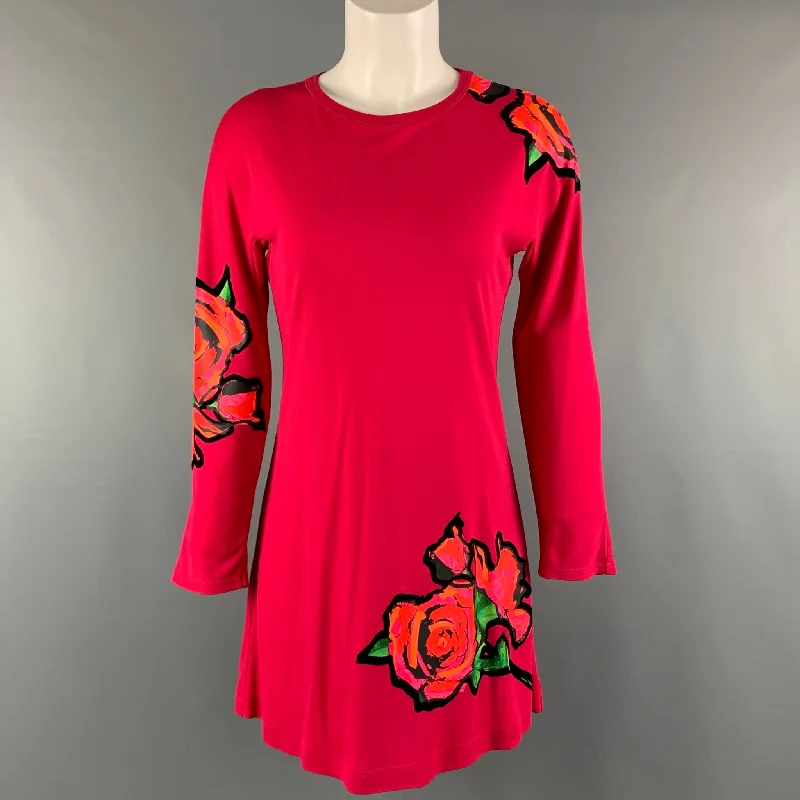 LOUIS VUITTON Size 4 Red Multi-Color Viscose Floral Long Sleeve Dress Anniversary floral dresses