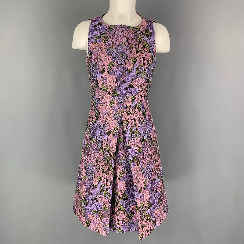 MICHAEL KORS Size 6 Purple Pink Polyester Floral A-Line Dress Women's floral dresses