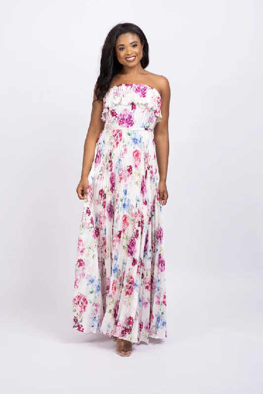 ML Monique Lhuillier Floral Satin Strapless Dress Fashion Nova floral dresses