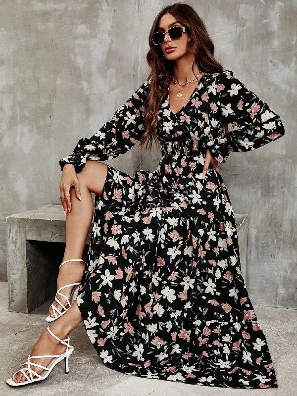 SHEIN Frenchy Floral Print Flounce Sleeve Ruffle Hem Dress Best floral dresses for beach vacations