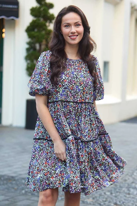 Simone Dress Black  Floral Smocked floral dresses