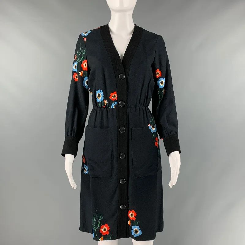 SONIA RYKIEL Size 4 Black Multi-Color Viscose Floral Snaps Dress Outdoor floral dresses