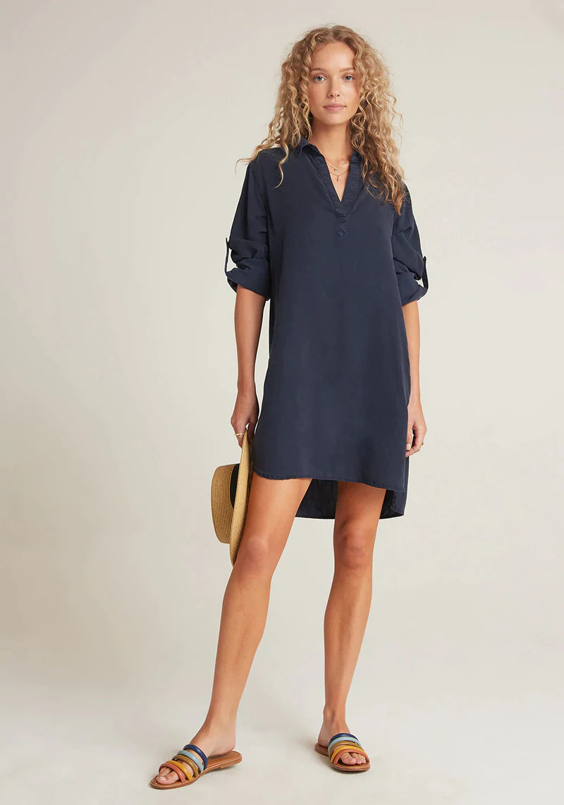 Bella Dahl A-Line Rolled Tab Sleeve Dress - Endless Sea Minimalist unclassified dresses