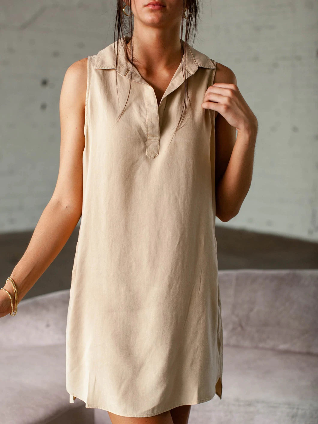 Bella Dahl Sleeveless A-Line Dress Soft Tan Wrap unclassified dresses