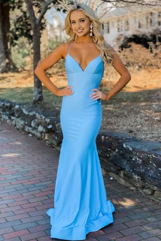 Blue Spaghetti Straps Mermaid Prom Dress Unique unclassified dresses